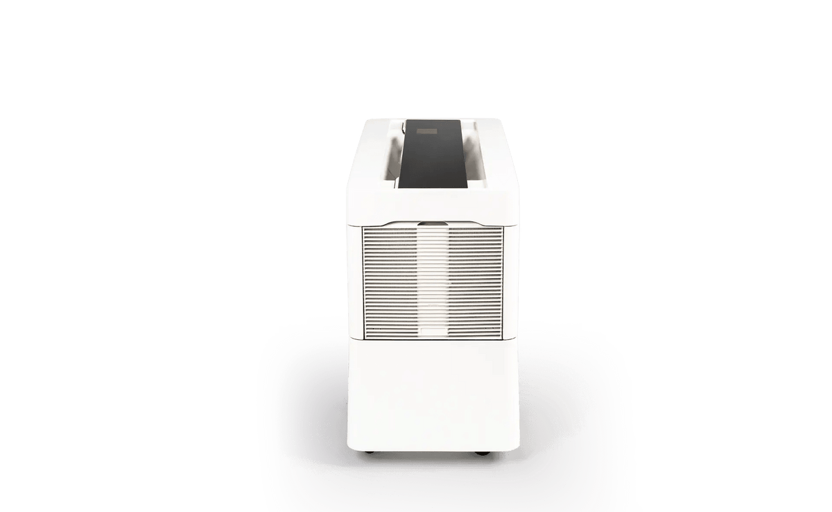 Front view of the BRUNE B 600 Professional Humidifier with closed top cover and air intake grille